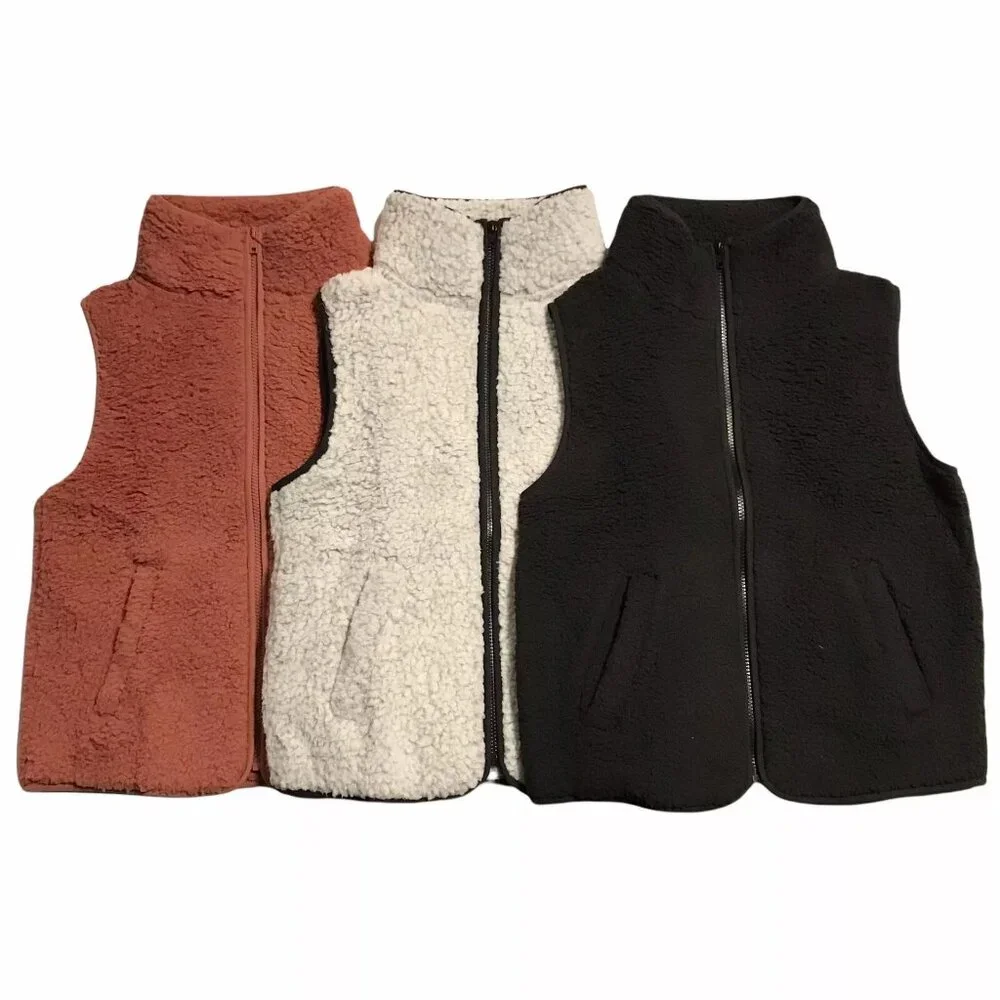 SO Women's Full Zip Sherpa Vest Size S Warm & Cozy Black/Grey/ Mauve - Choose C.